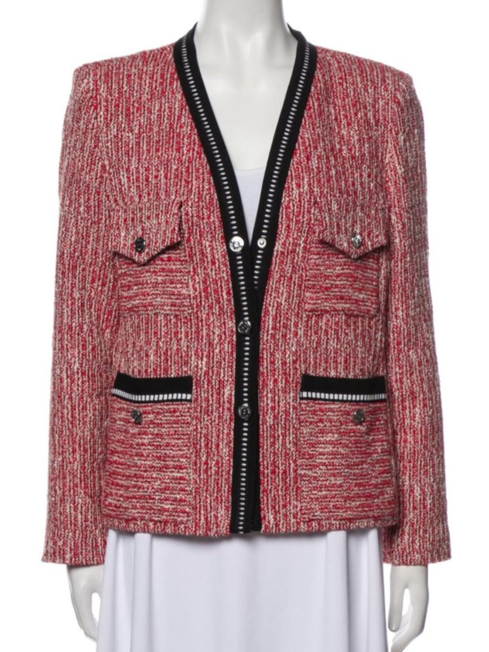 Maje red snap closure Vivor Tweed textured blazer suit jacket french 38